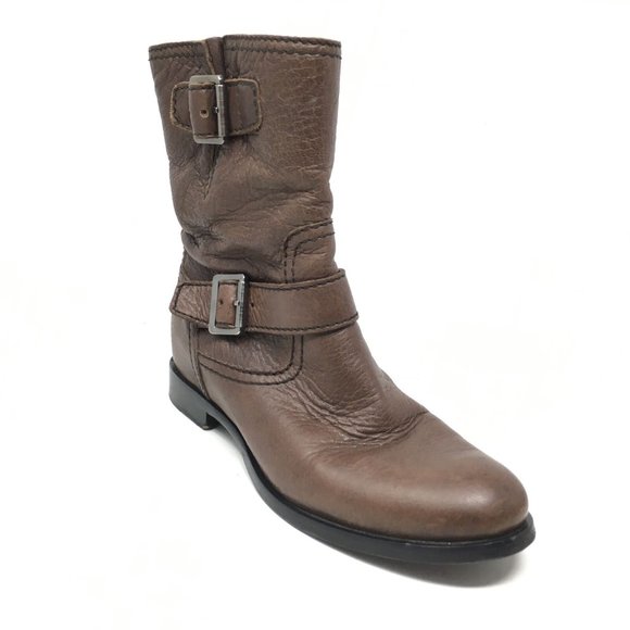 Prada Moto Boots Booties Size 37.5/7.5 US Brown - Picture 1 of 11